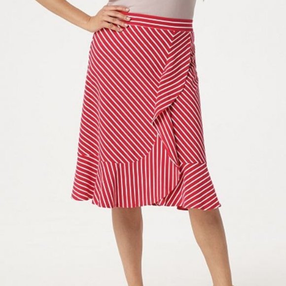 Denim&Co Dresses & Skirts - Denim & Co Striped Skirt w/ Ruffle & Flounce Hem